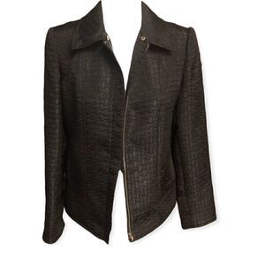 Alfani Sz S Classic Black Textured Zip-Up Career Work Office Suit Fitted Blazer